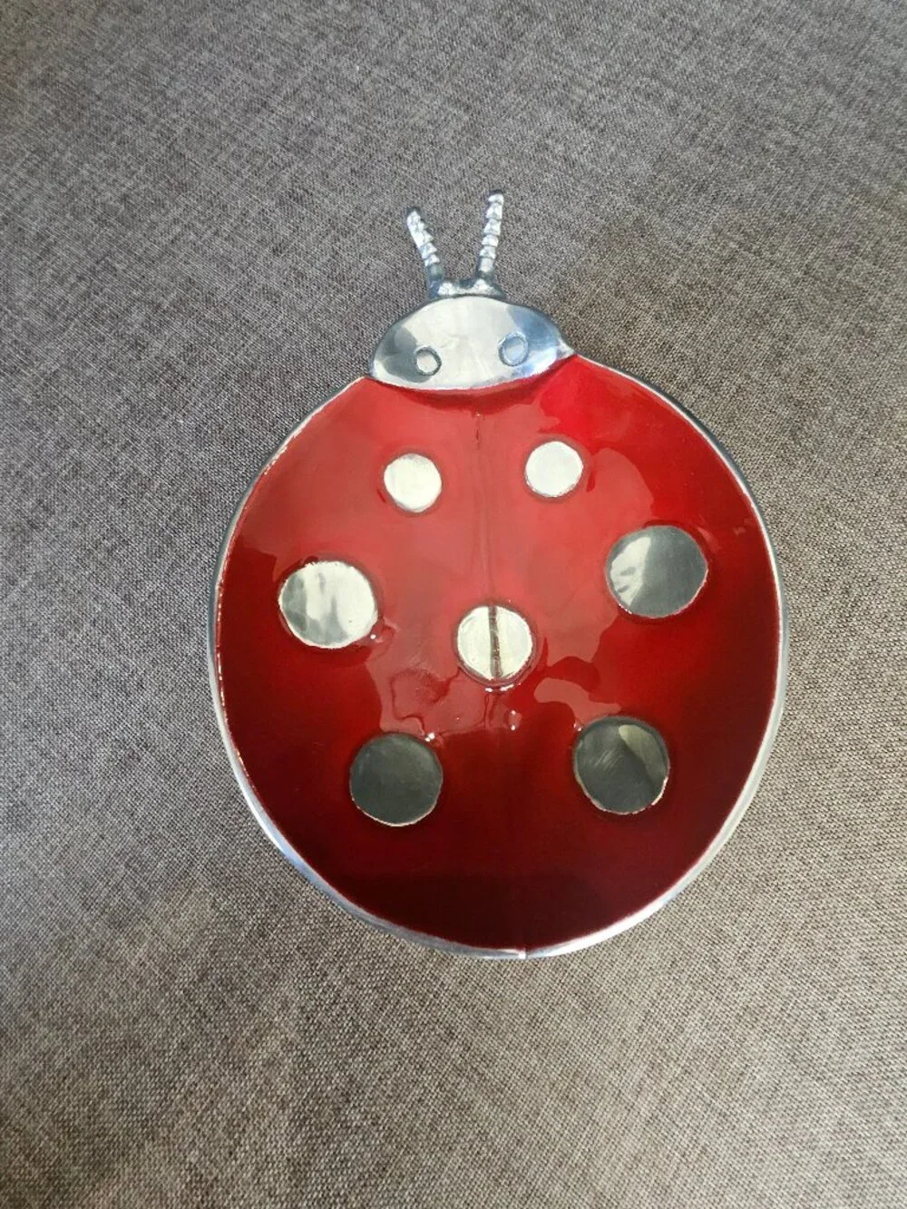 Mariposa Handcrafted Ladybug Candy Dish Beveled Aluminum And Red Enamel Bowl